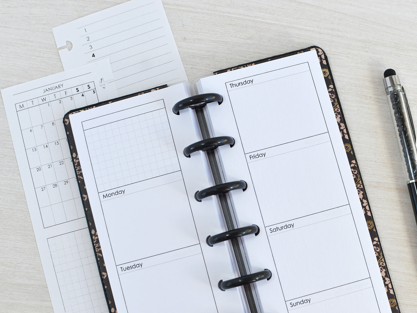 Discbound Planner Notebook - Faux Leather Cover (HP Skinny Mini size)