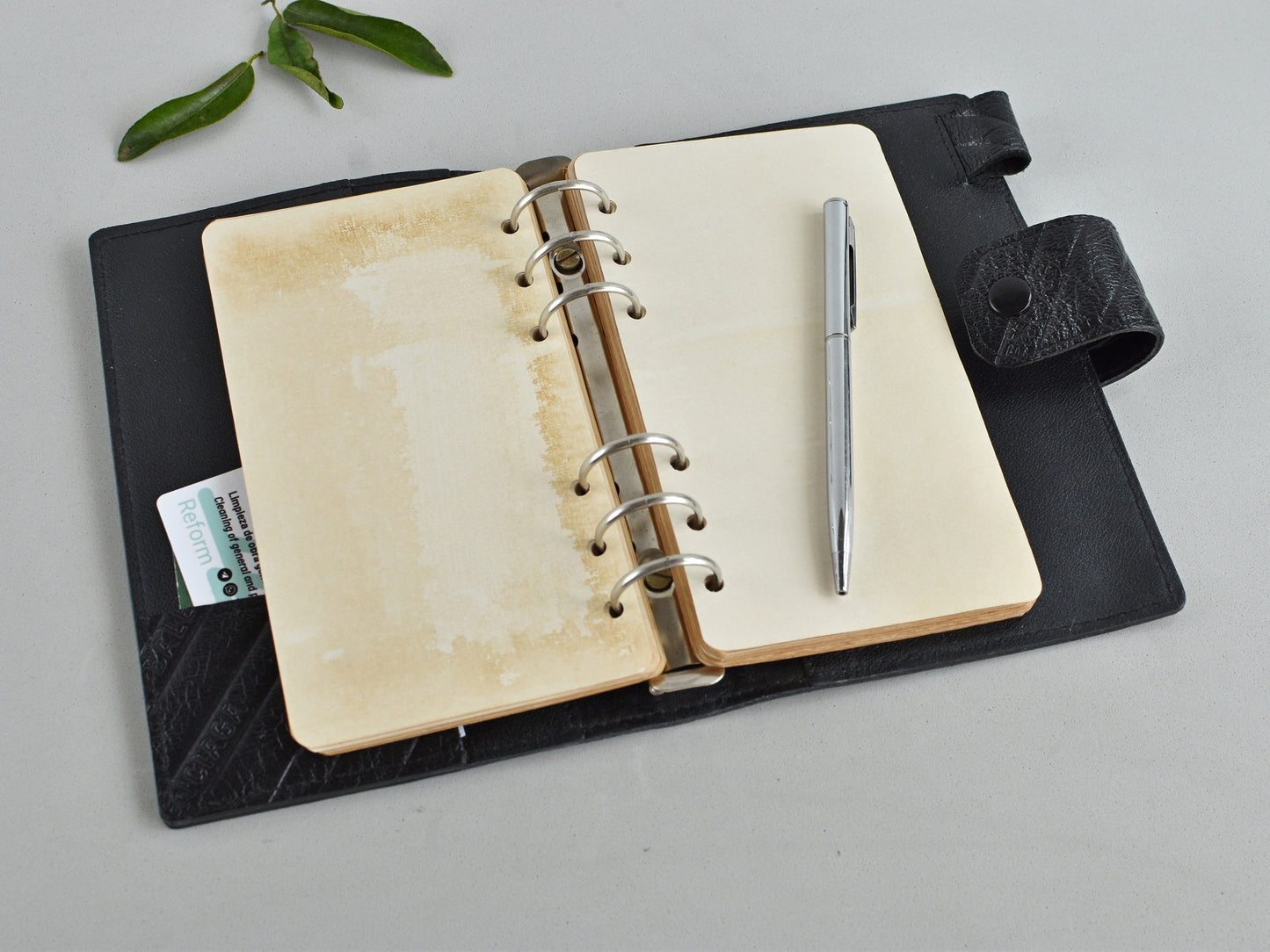 ring notebook with vintage-styled paper