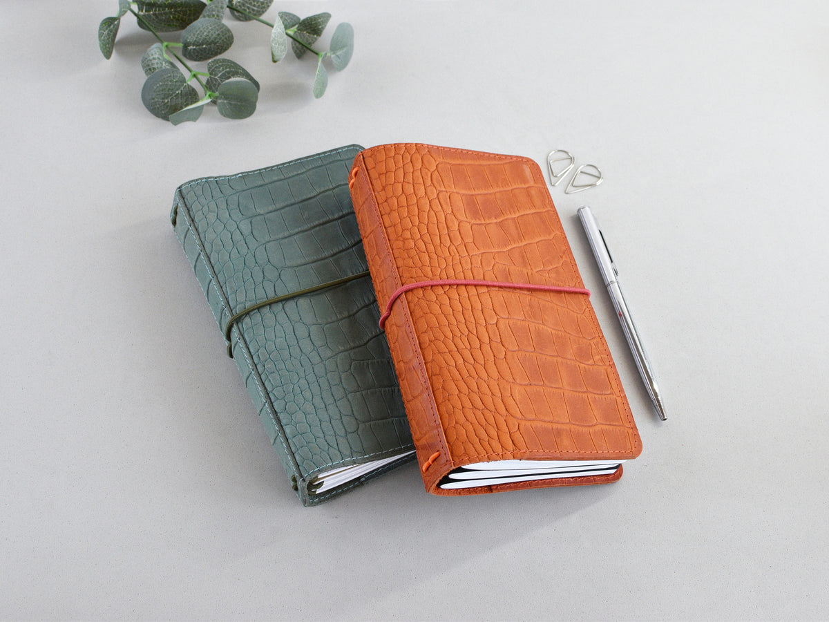 Croc leather traveler's notebook - orange, green