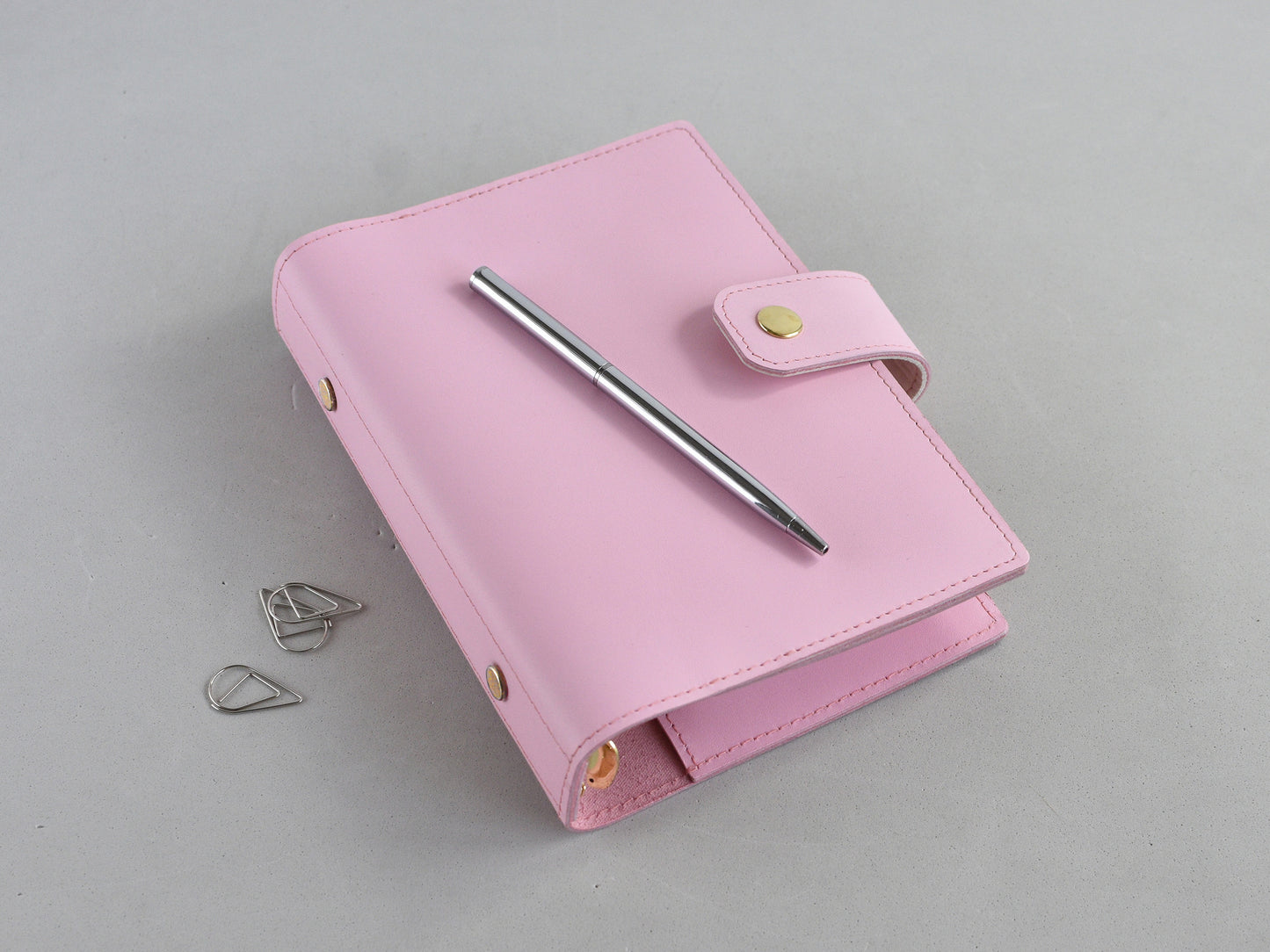 Pink leather organizer notebook