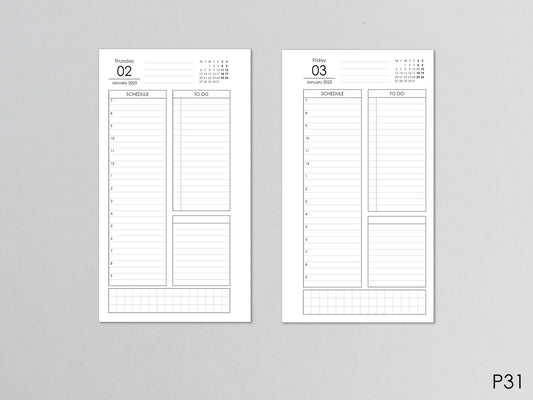 Daily Planner Inserts - Refill for Ring Notebook (Personal size) / P-31