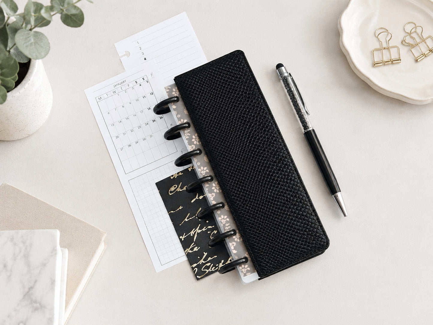 Discbound Planner Notebook - Faux Leather Cover (HP Skinny Mini size)