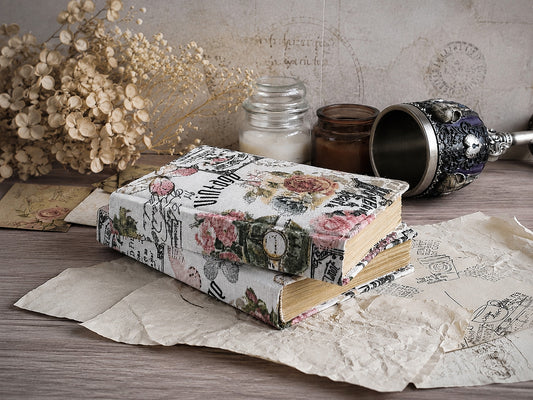 Vintage-styled notebook - Fabric covered journal (B6, A6 size)