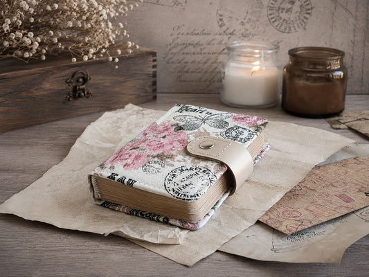 Small vintage-styled fabric notebook (A7 size)