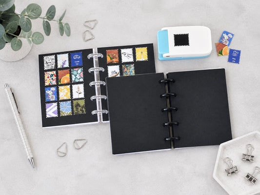 Discbound Black Pages Notebook - Junk Journal, "A scrap a day" Stamp Punch Journal