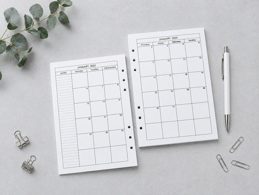 Monthly Planner Inserts - Ring Binder Refill (A5 Size) / A5-01m