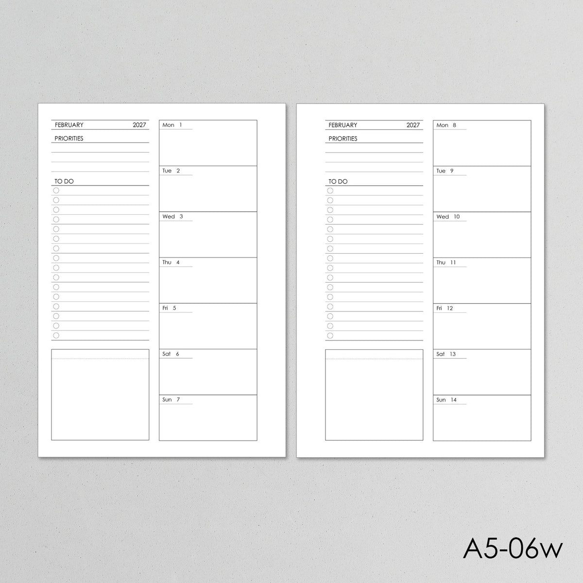 Weekly Planner Inserts - Ring Binder Refill (A5 Size) / A5-06w
