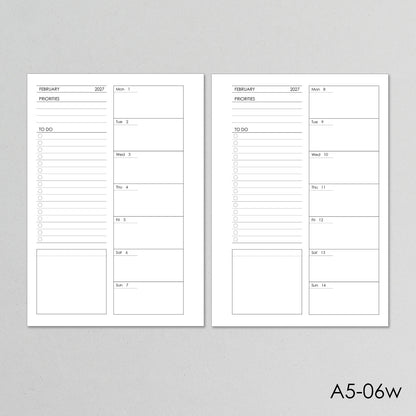 Weekly Planner Inserts - Ring Binder Refill (A5 Size) / A5-06w