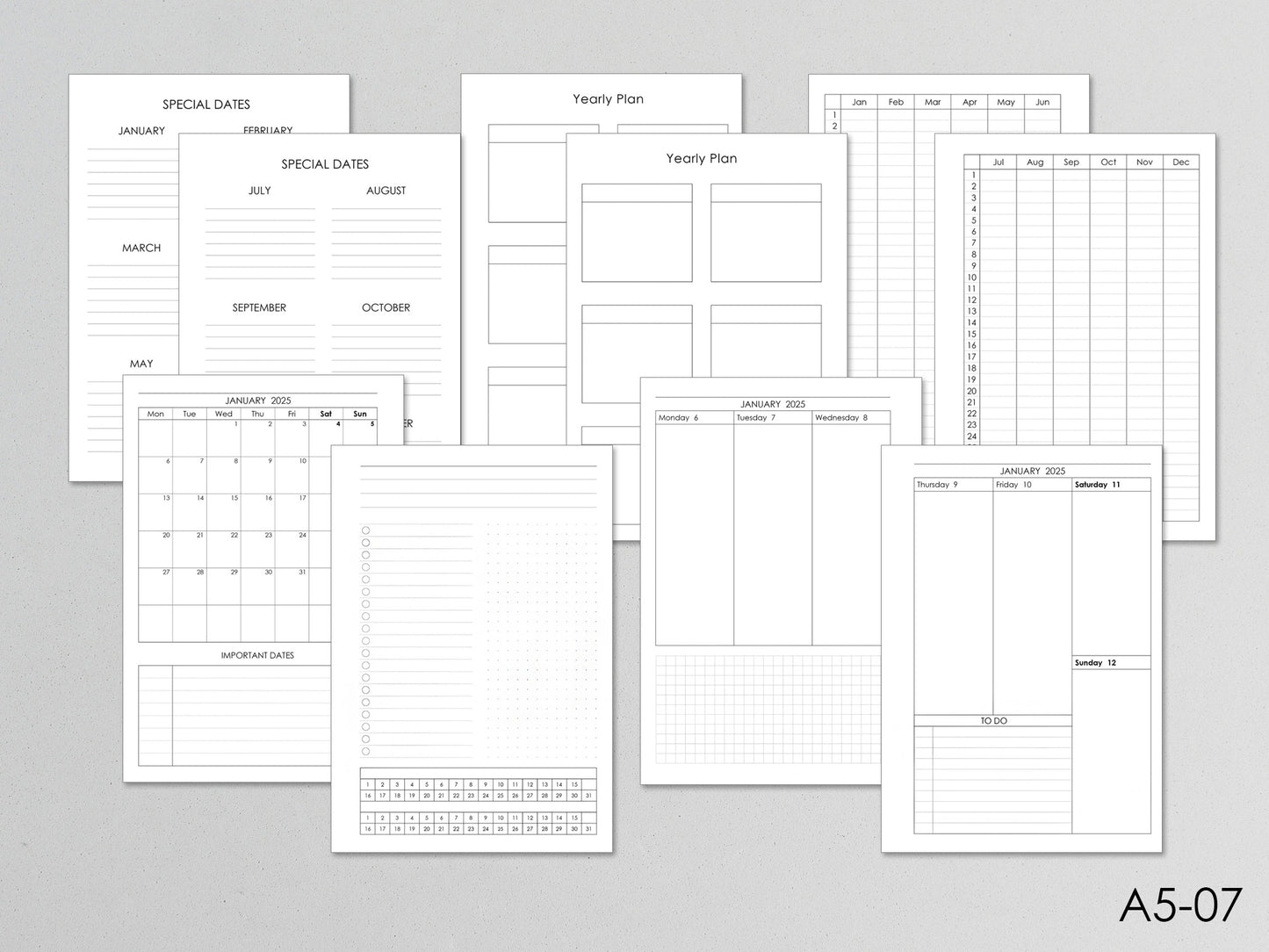 Planner Inserts Bundle Monthly Weekly (A5 Size) / A5-07