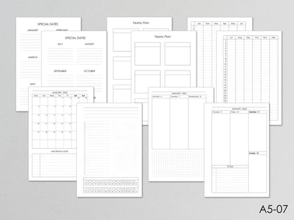 Planner Inserts Bundle Monthly Weekly (A5 Size) / A5-07