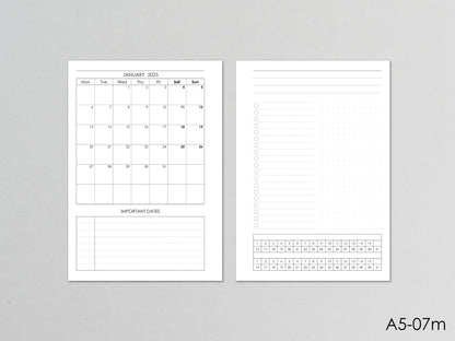Monthly pages for A5 planner