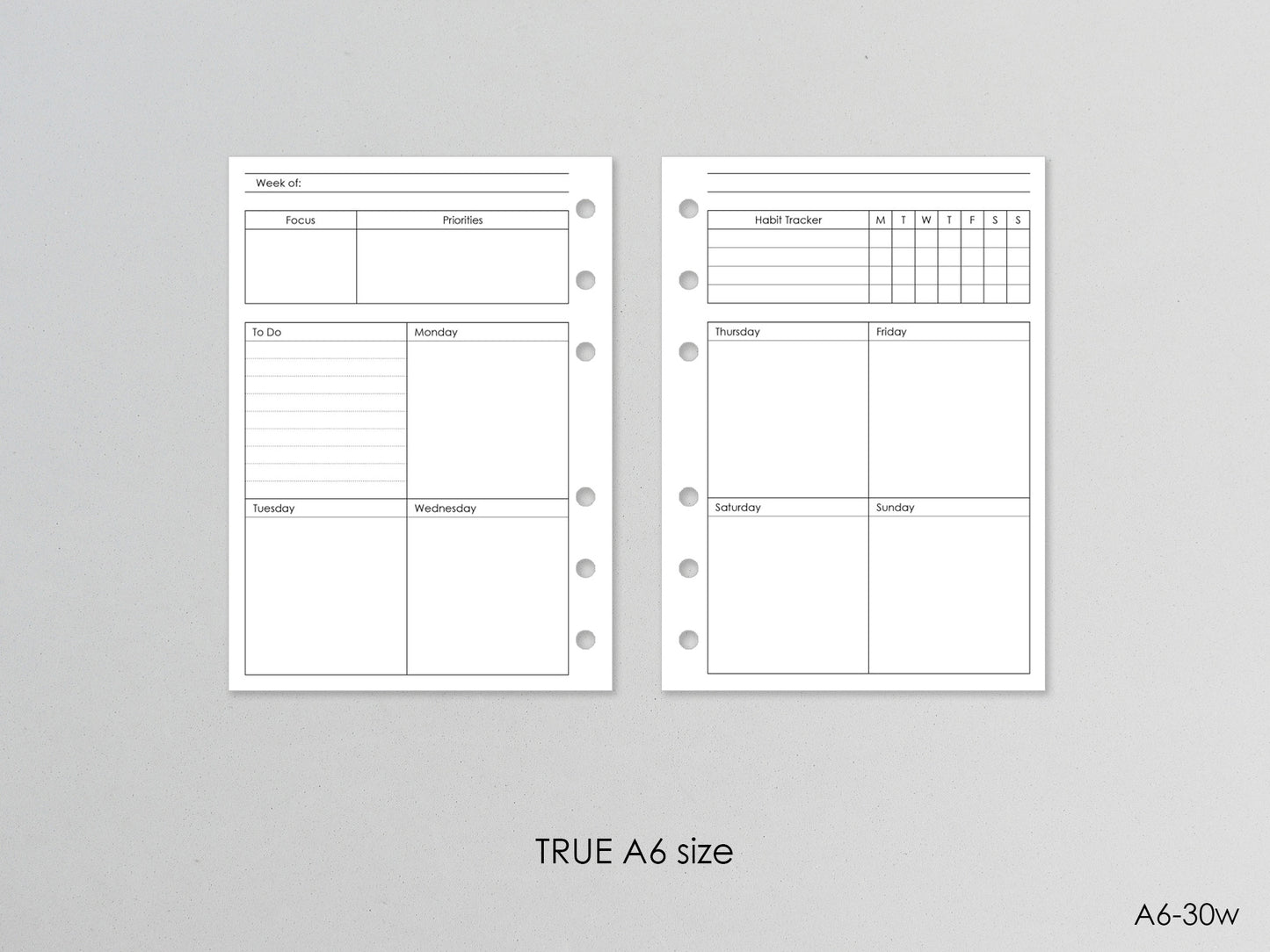 6-Ring Planner Notebook Weekly Inserts (True A6 Size) / A6-30w