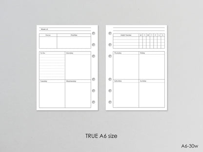 6-Ring Planner Notebook Weekly Inserts (True A6 Size) / A6-30w