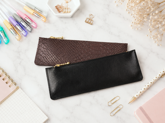 Soft Leather Pen Case With Zipper - Planner Accessories