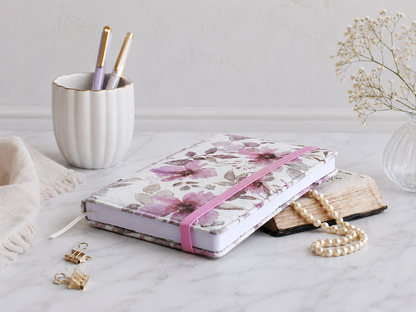 Dot Grid Bullet Journals - Numbered Pages, Pink Flowers (A5 size)