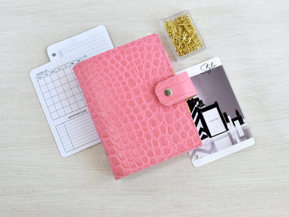 Leather Ring Binder - Pink Notebook Organizer (Pocket Size)