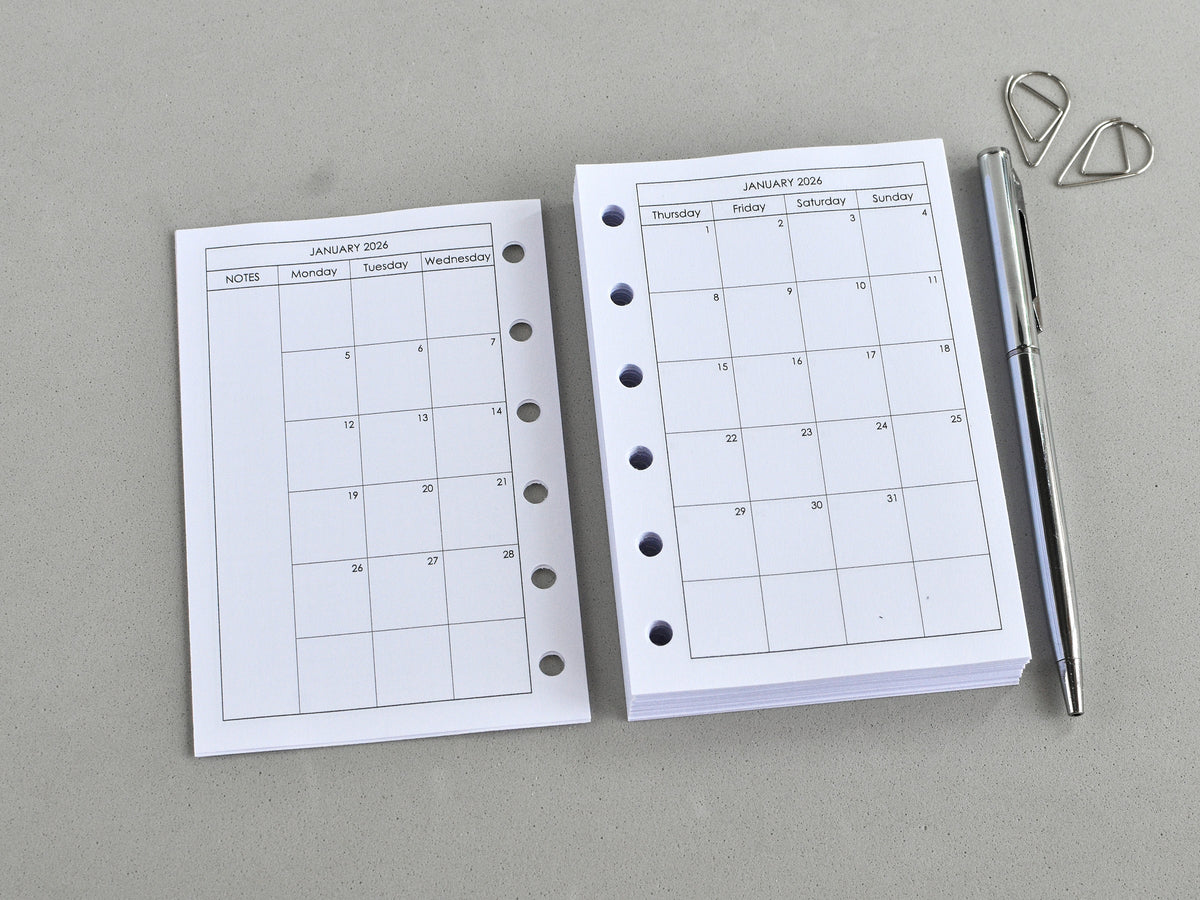 6-Ring Planner Inserts - Monthly And Weekly (Pocket Size) / Pc-01