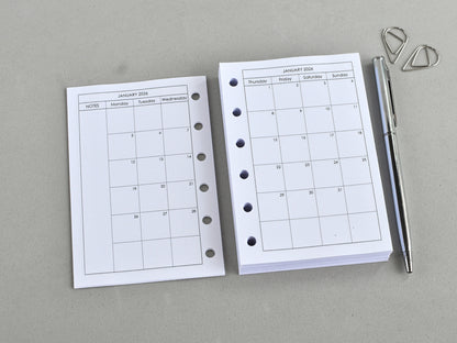 6-Ring Planner Inserts - Monthly And Weekly (Pocket Size) / Pc-01