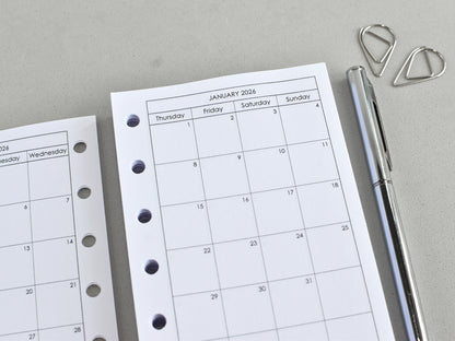 6-Ring Planner Inserts - Monthly And Weekly (Pocket Size) / Pc-01