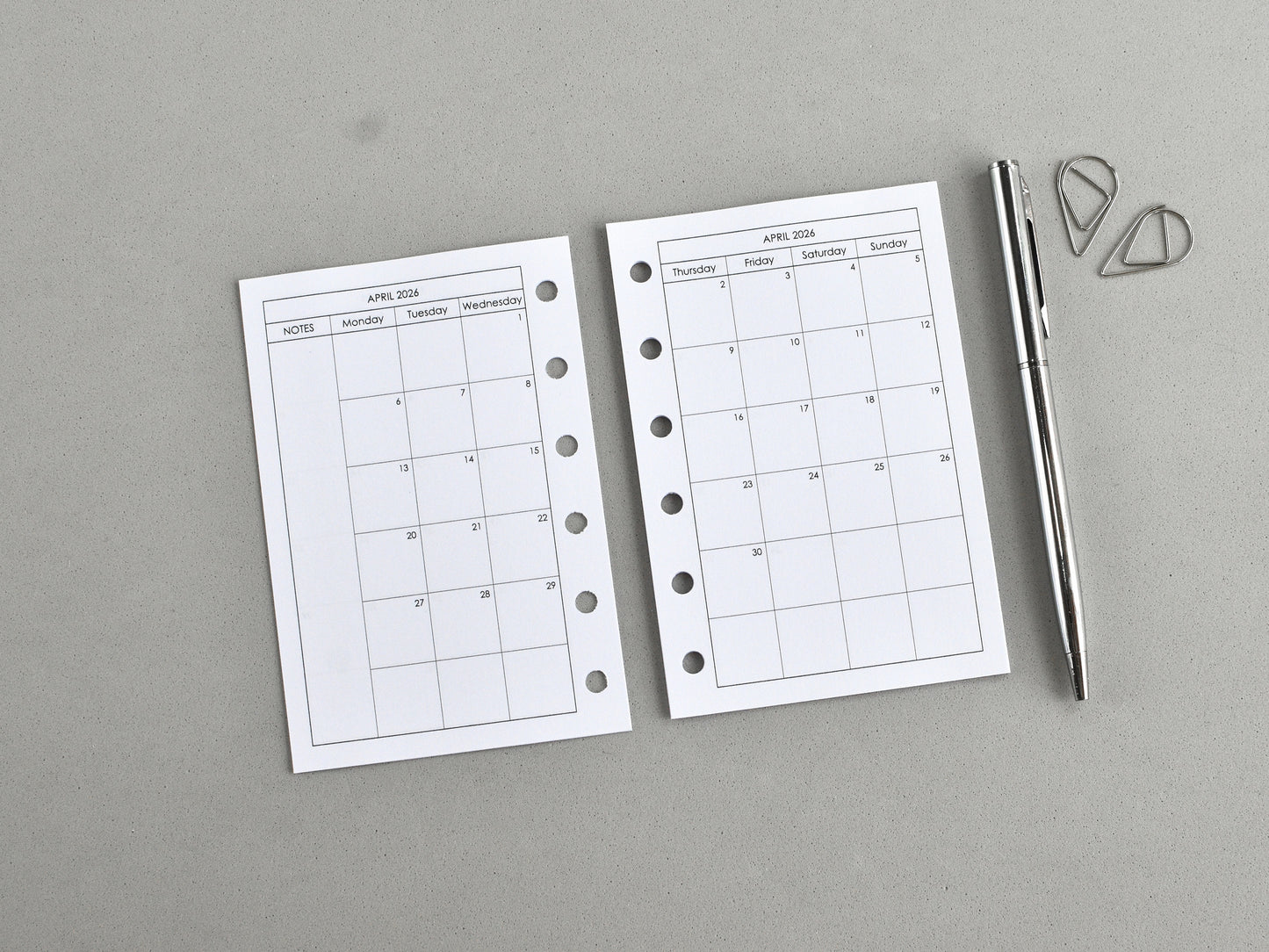 Monthly Planner Inserts - Ring Binder Refill (Pocket Size) / Pc-03m