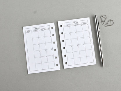Monthly Planner Inserts - Ring Binder Refill (Pocket Size) / Pc-03m