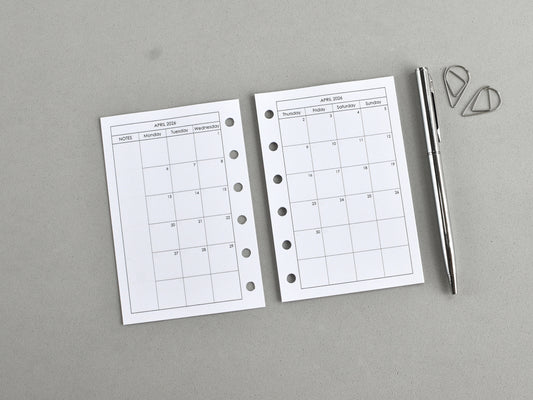 Monthly Planner Inserts - Ring Binder Refill (Pocket Size) / Pc-03m