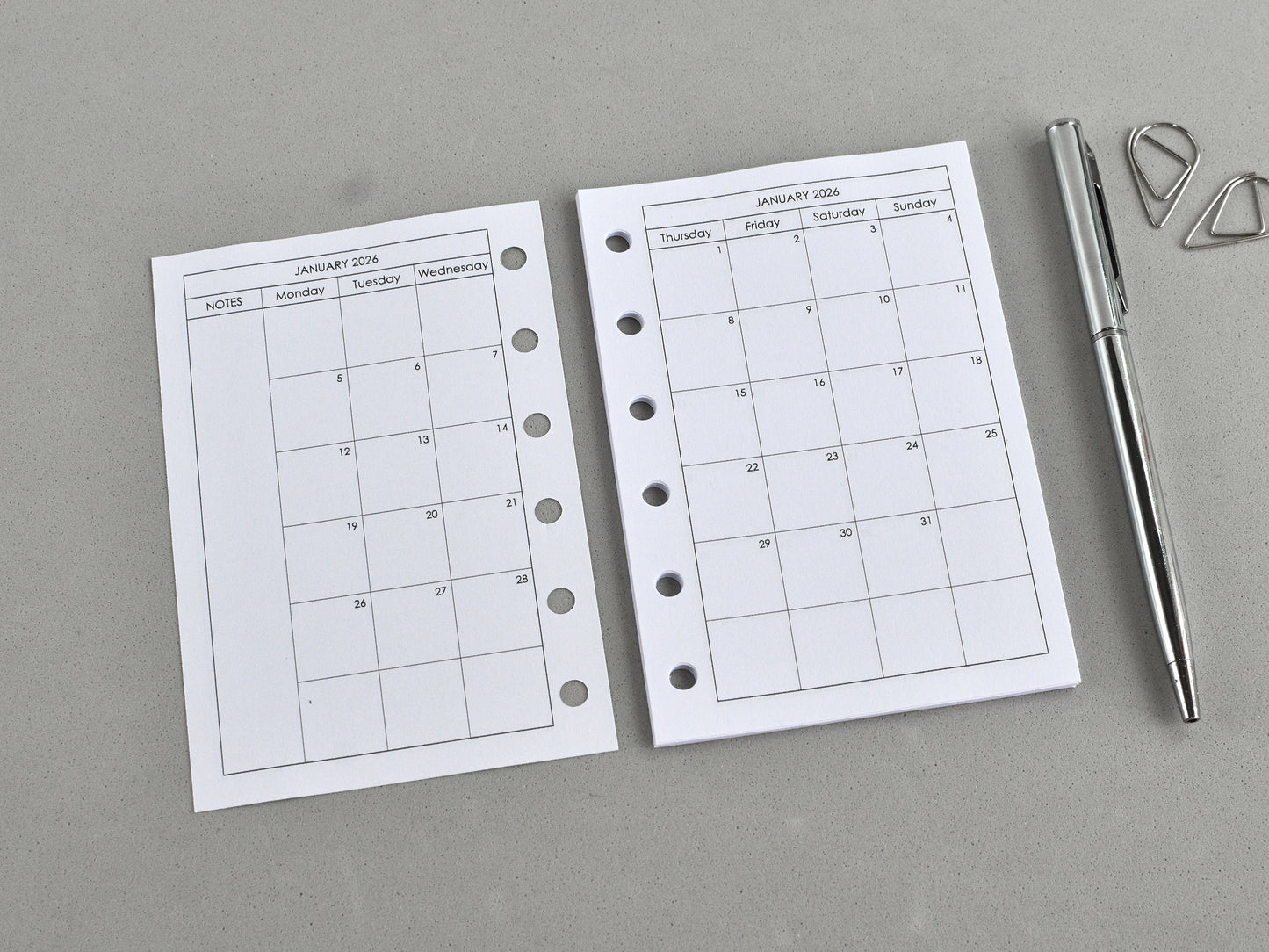 Monthly Planner Inserts - Ring Binder Refill (Pocket Size) / Pc-03m