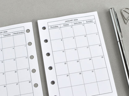 Monthly Planner Inserts - Ring Binder Refill (Pocket Size) / Pc-03m