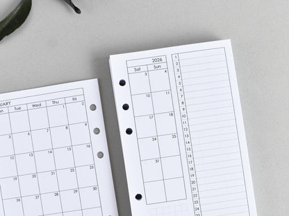 Ring Planner Inserts - Monthly And Weekly Notebook Refill (Personal size) / P02
