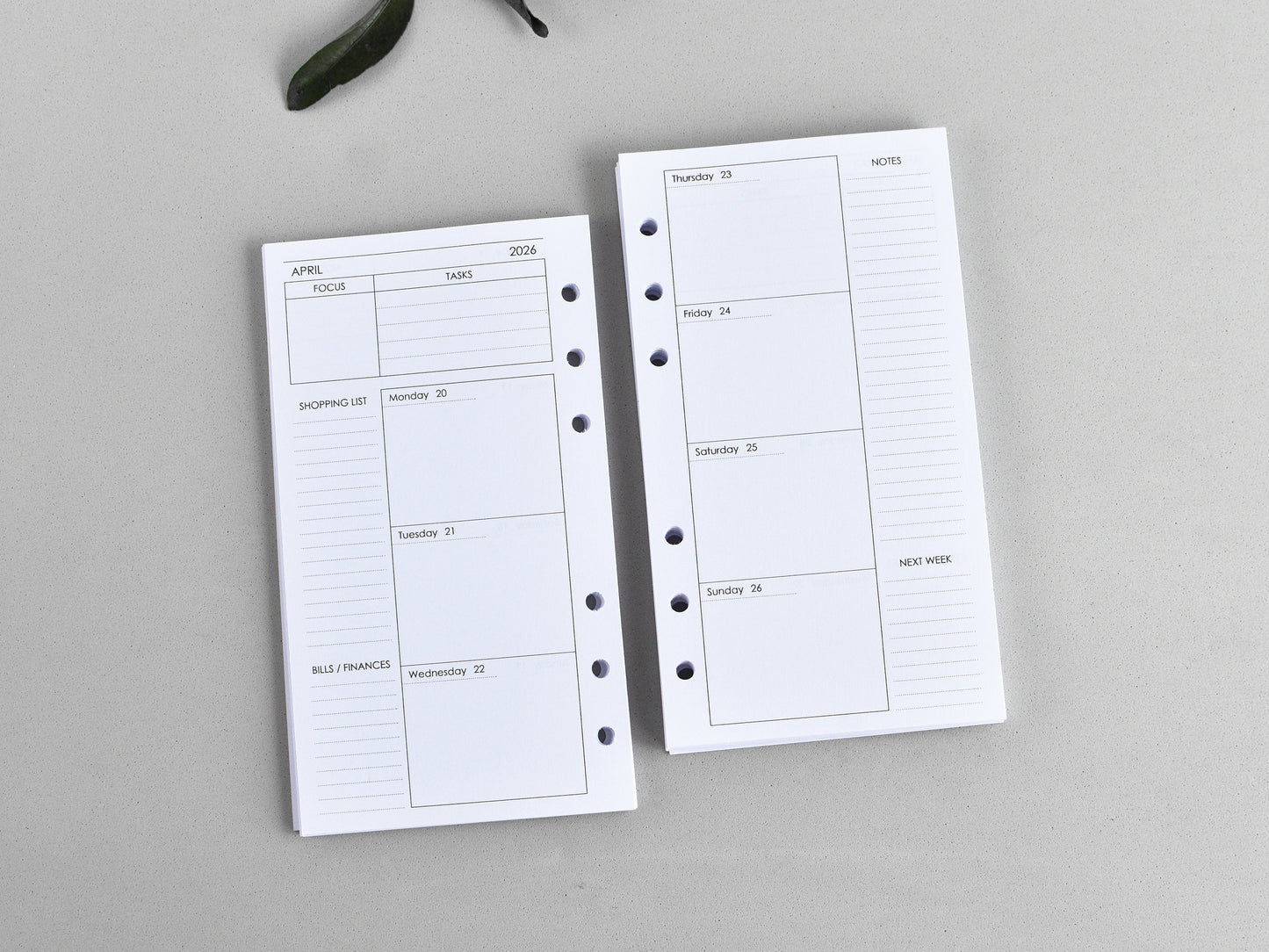Ring Planner Inserts - Monthly And Weekly Notebook Refill (Personal size) / P02