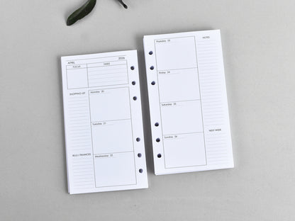 Ring Planner Inserts - Monthly And Weekly Notebook Refill (Personal size) / P02