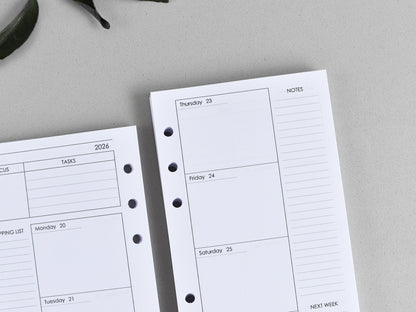 Ring Planner Inserts - Monthly And Weekly Notebook Refill (Personal size) / P02