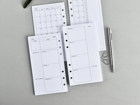 Planner Notebook Inserts - Monthly And Weekly Refill Set (Personal size)