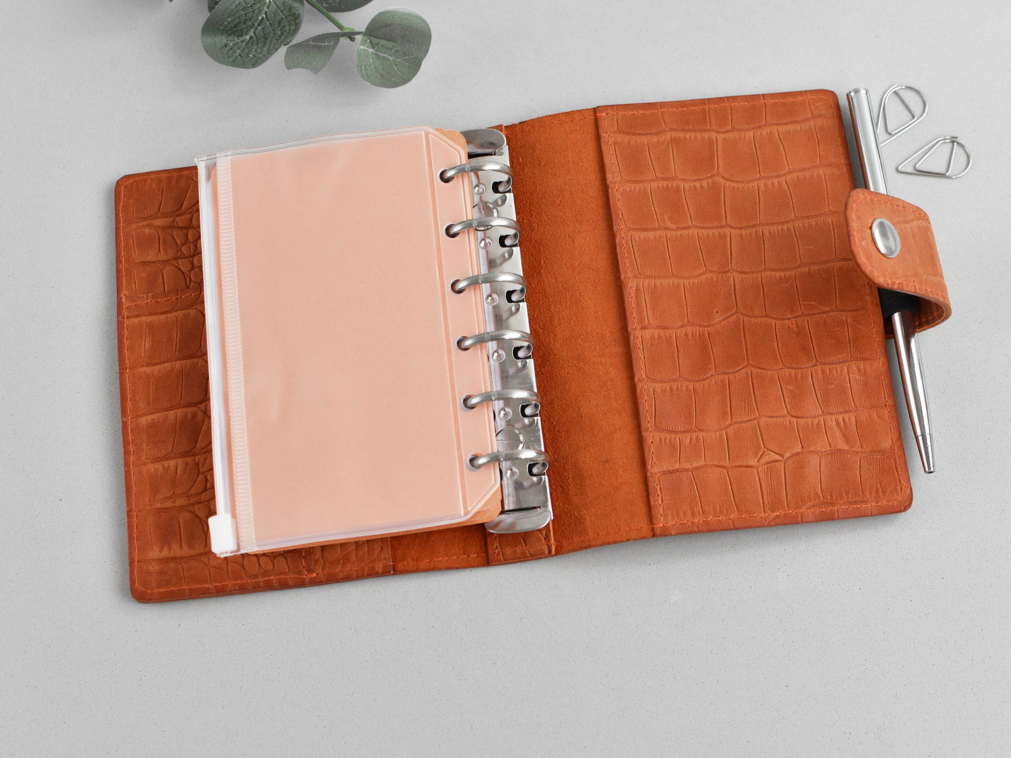A7 ring notebook, croc genuine leather