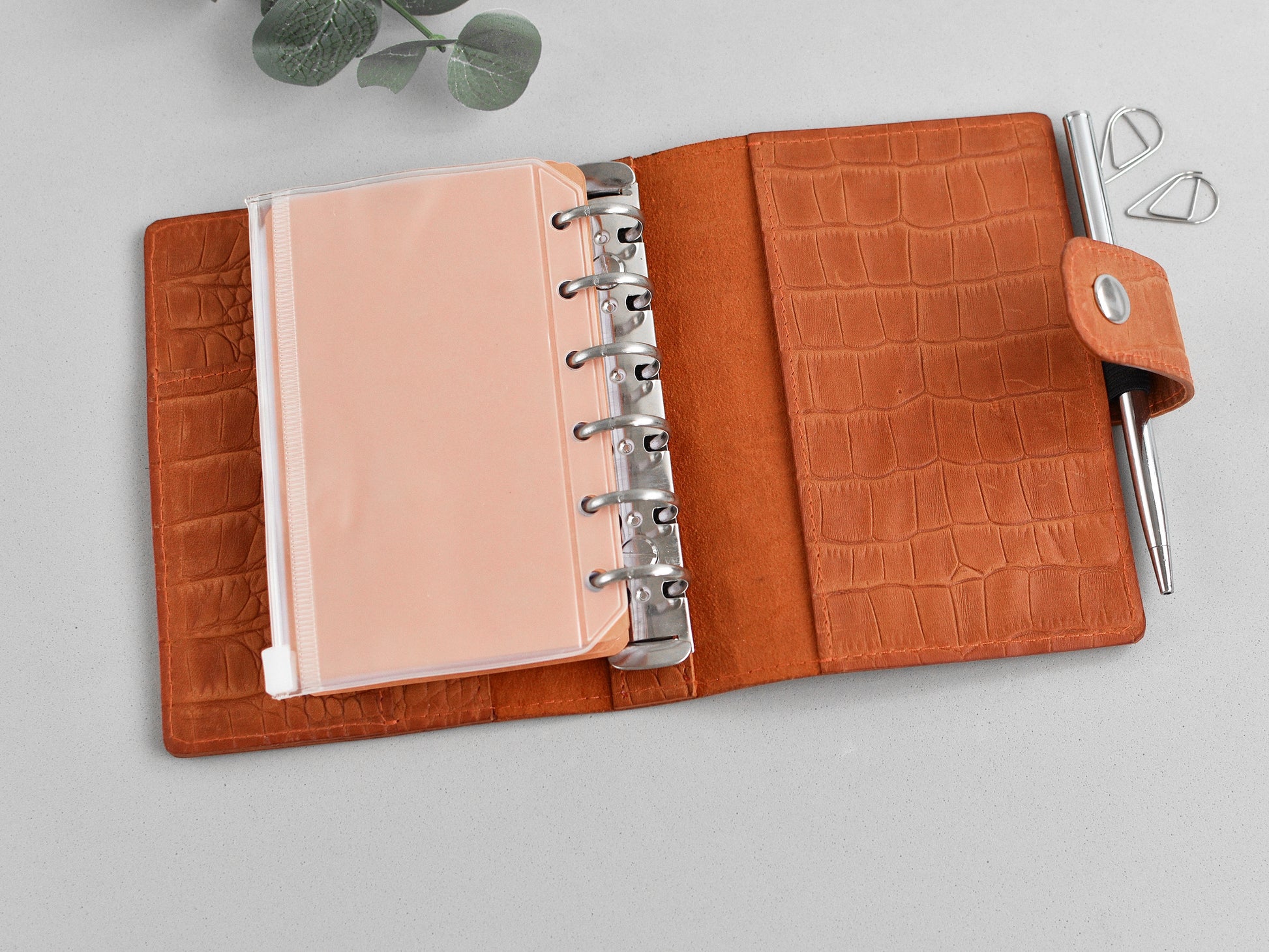 A7 ring notebook, croc genuine leather