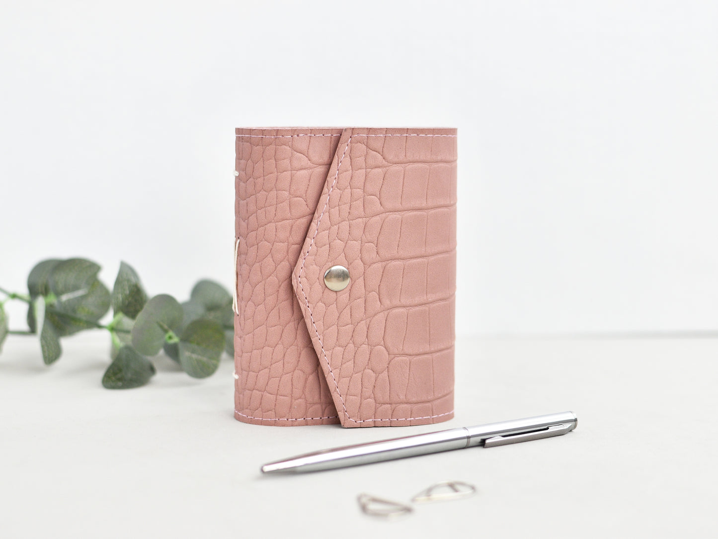 Leather softbook, croc-embossed, snap closure