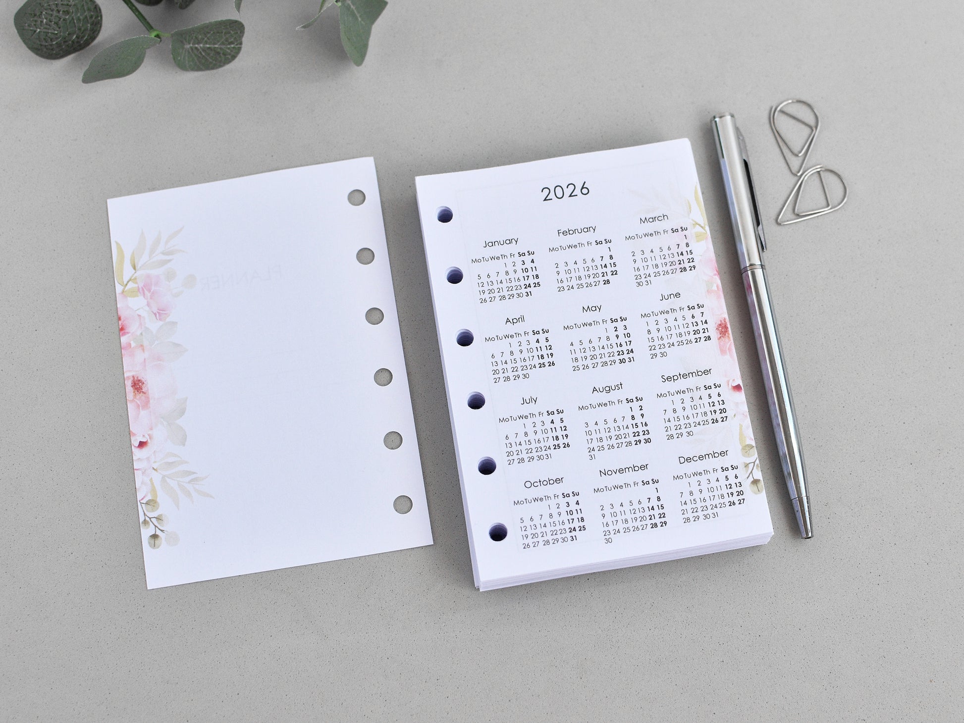 Calendar refill for ring planner