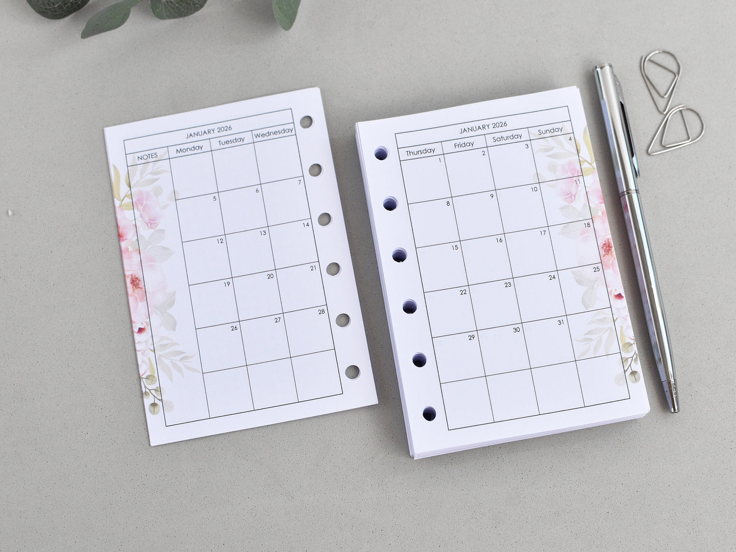 Monthly inserts pocket size a7