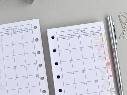 Monthly refill for Filofax