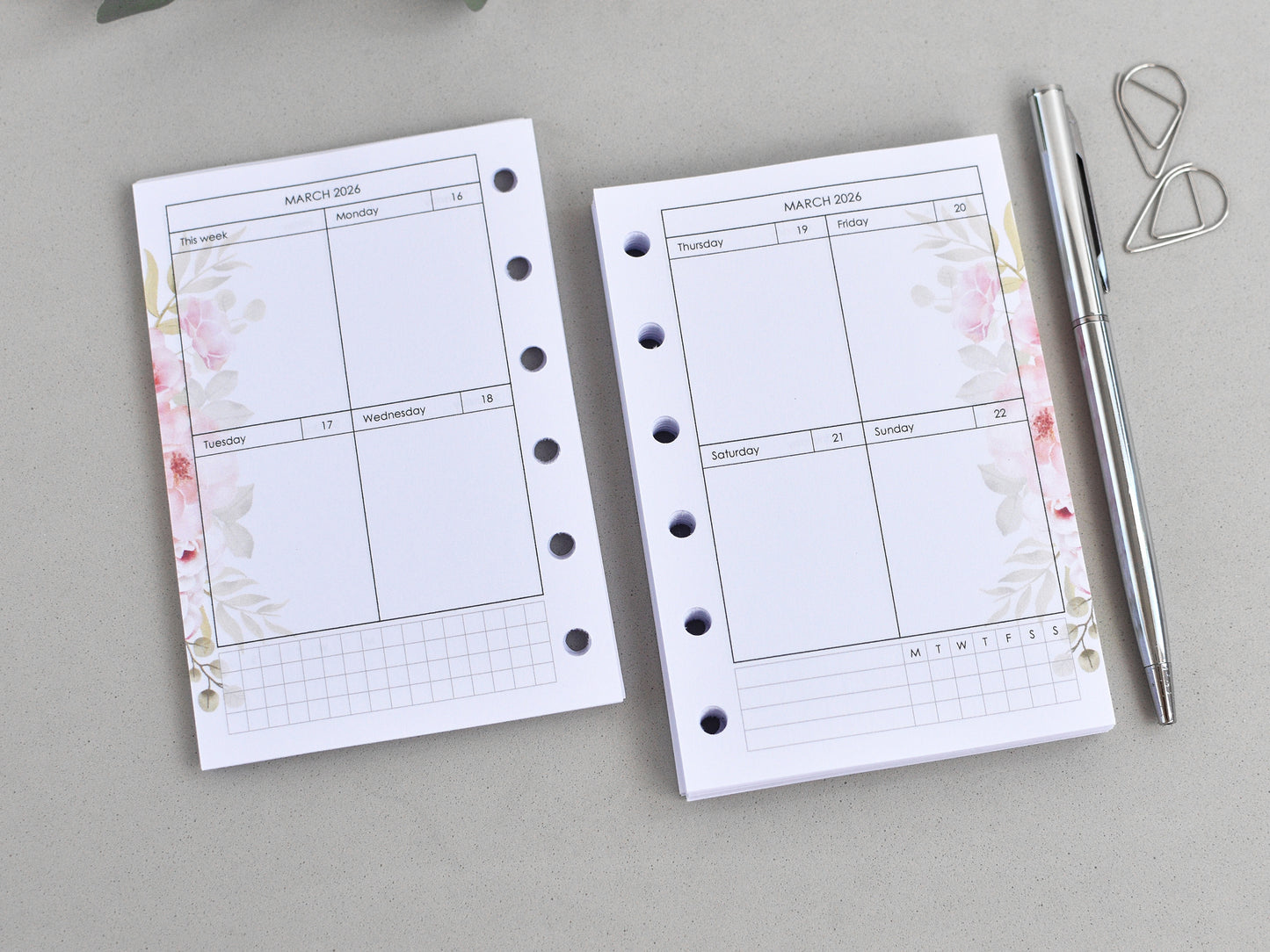 Weekly pages for 6 ring planner binder
