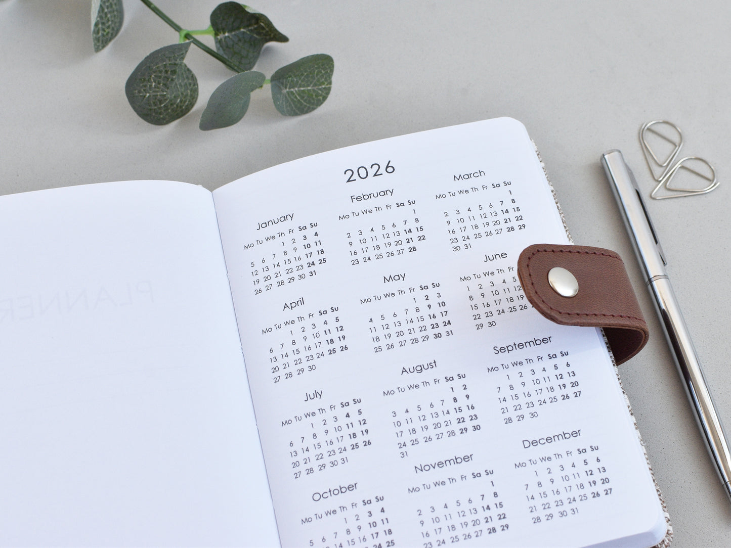 calendar page in the planner