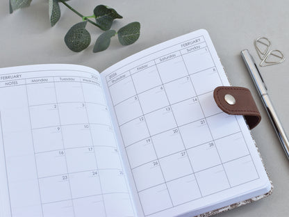 monthly pages in hardcover planner notebook