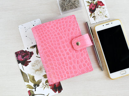 Leather Ring Binder - Pink Notebook Organizer (Pocket Size)