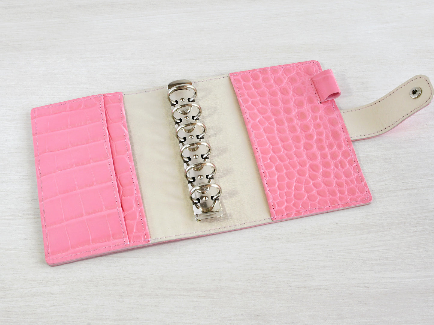 Leather Ring Binder - Pink Notebook Organizer (Pocket Size)