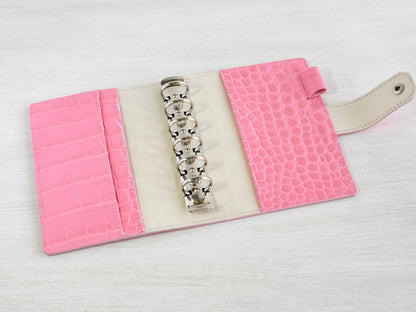 Leather Ring Binder - Pink Notebook Organizer (Pocket Size)