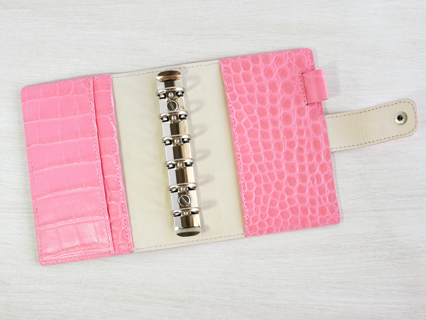 Leather Ring Binder - Pink Notebook Organizer (Pocket Size)
