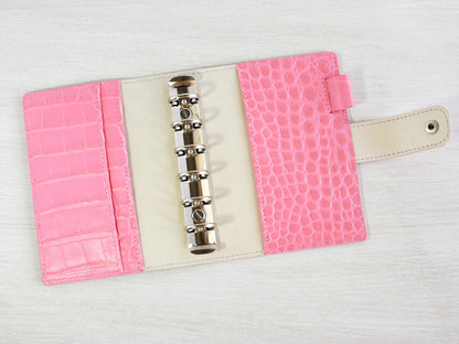 Leather Ring Binder - Pink Notebook Organizer (Pocket Size)