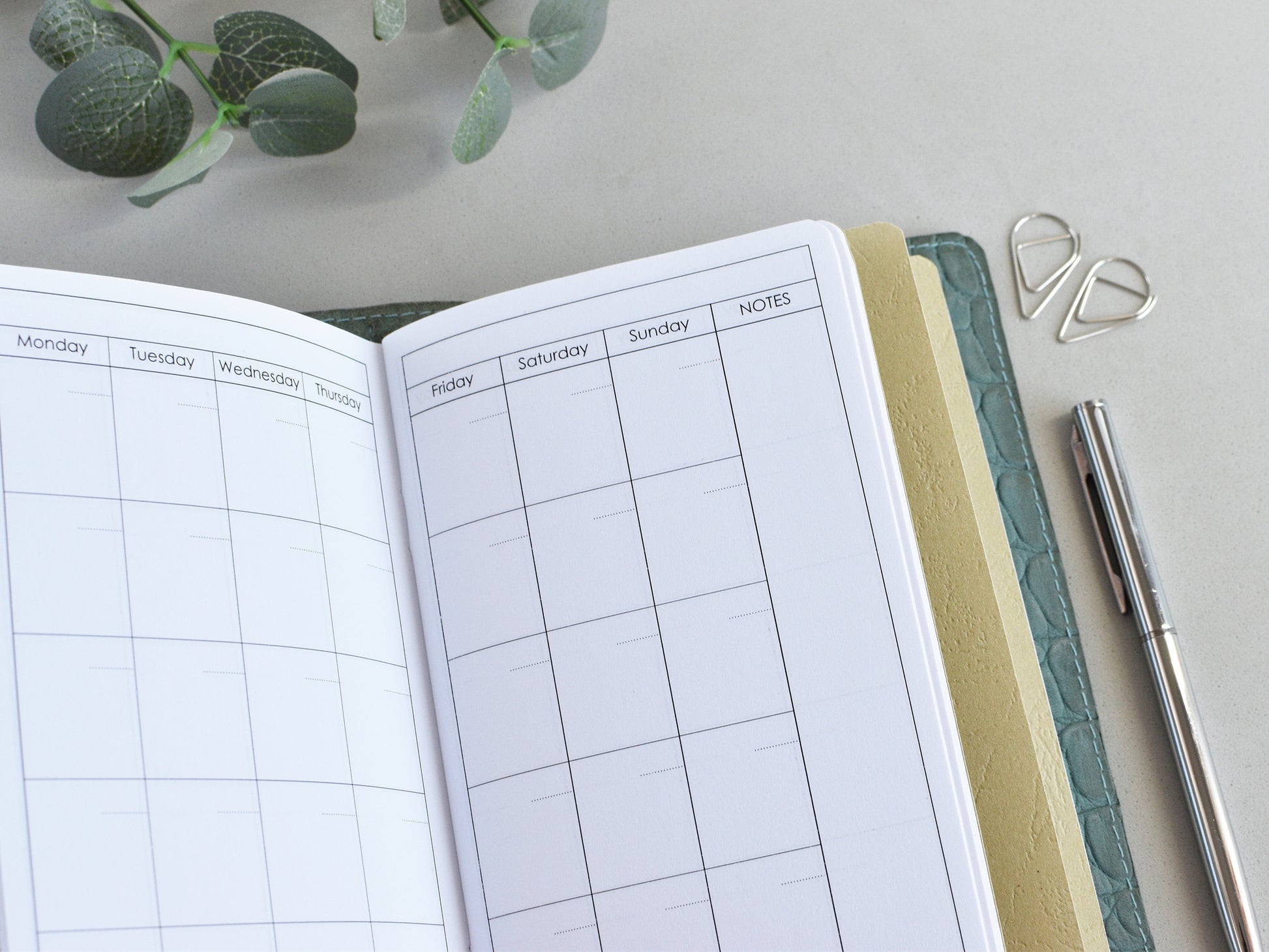 Personal size Traveler;s notebook planner, monthly pages