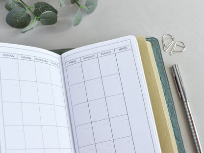 Personal size Traveler;s notebook planner, monthly pages