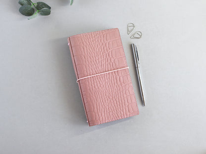 Planner Traveler's Notebook Prsonal size, Pink croc leather
